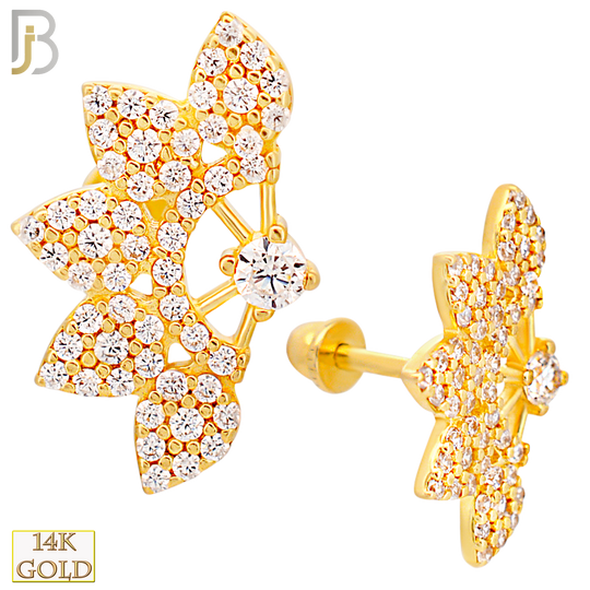 14-TB47 - 14k Yellow Gold CZ Studded Fan Tragus Barbell with Baby Screw Backing image 0