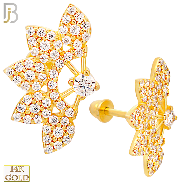 14-TB47 - 14k Yellow Gold CZ Studded Fan Tragus Barbell with Baby Screw Backing image 0