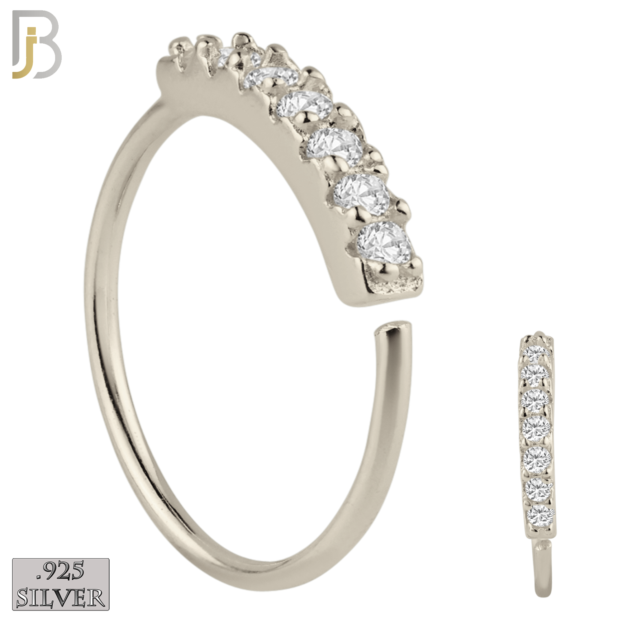 925-CT04 - 925 Sterling Silver 22g Thickness 7 CZ Prong Set Hoops Piercing (Pack of 6) image 0