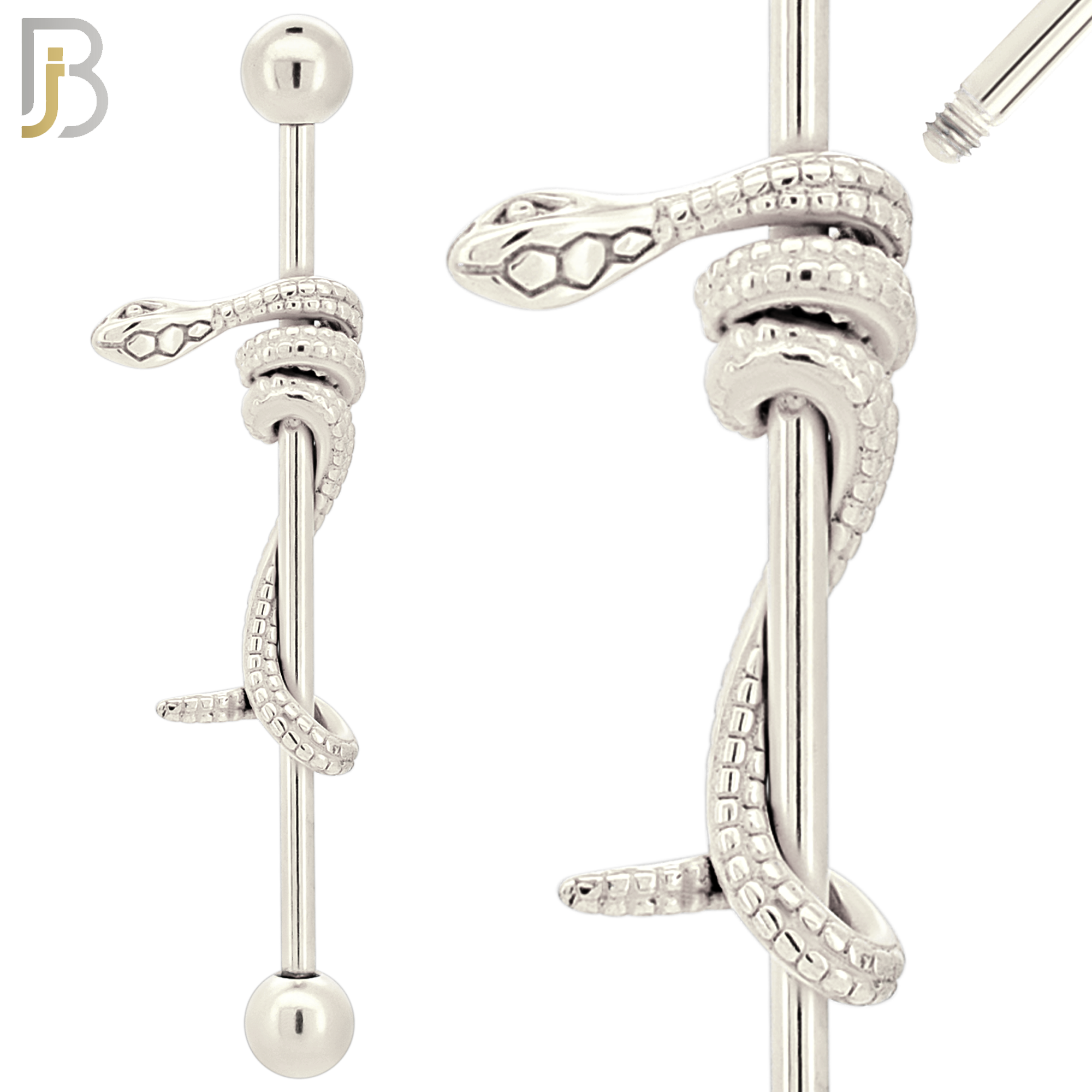 BB74 - 316L Surgical Steel Screw Bar with Snake Design Barbell Industrial (PACK OF 4) image 1