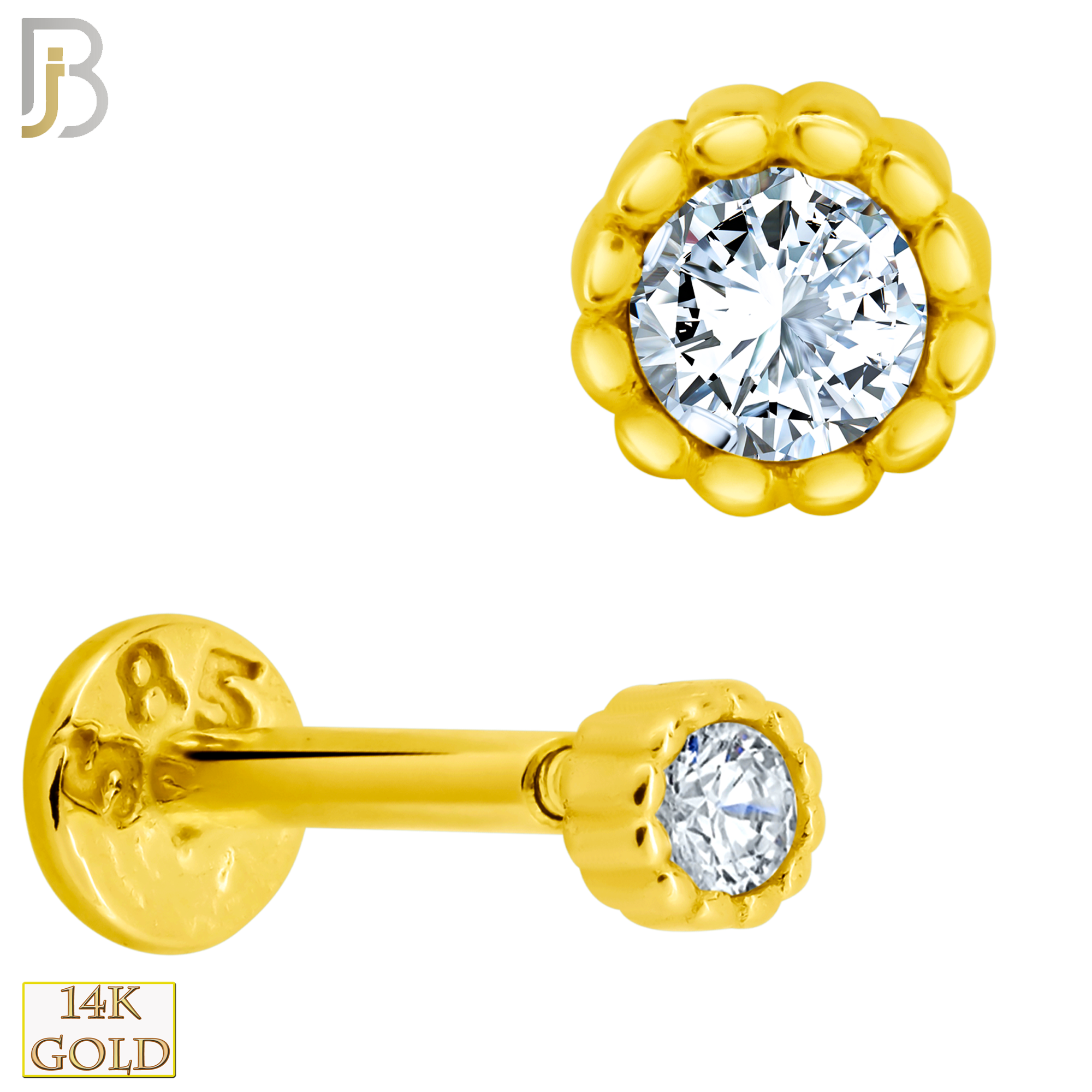 14-LB56 - 14k Yellow Gold 16g Labret with Round CZ Bezel Setting image 0