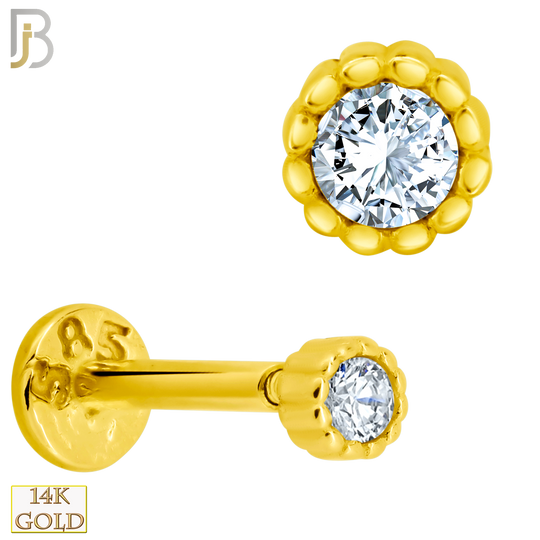 14-LB56 - 14k Yellow Gold 16g Labret with Round CZ Bezel Setting image 0