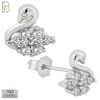925-ES60 - .925 Sterling Silver Swan Design Zircon Earring Stud image 1