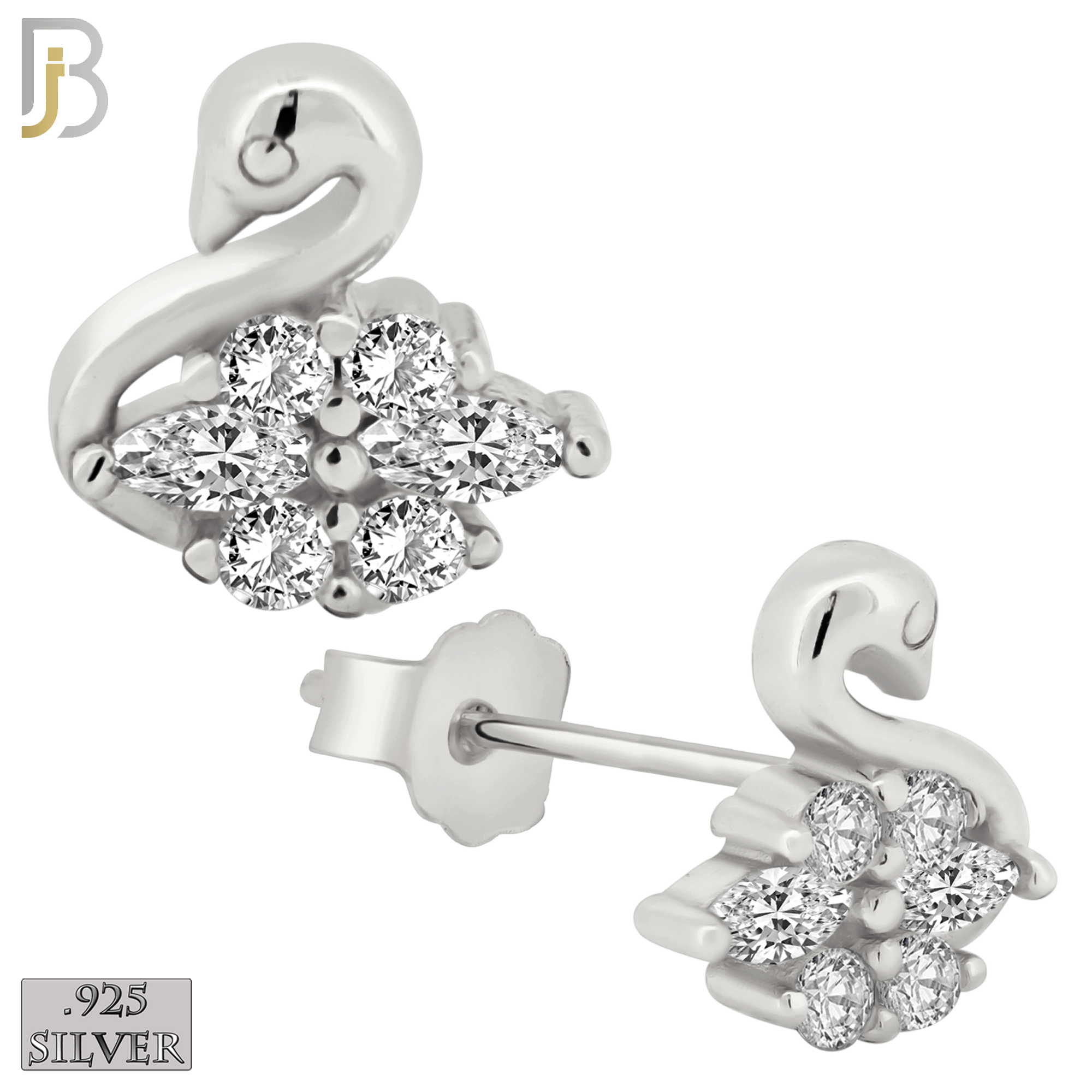 925-ES60 - .925 Sterling Silver Swan Design Zircon Earring Stud image 1