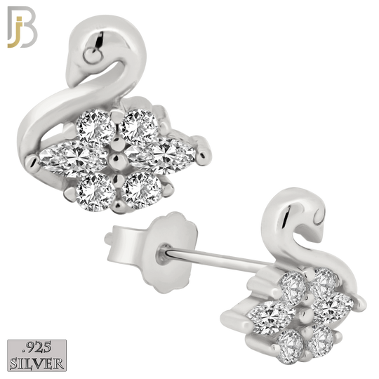 925-ES60 - .925 Sterling Silver Swan Design Zircon Earring Stud image 1