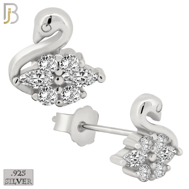 925-ES60 - .925 Sterling Silver Swan Design Zircon Earring Stud image 1