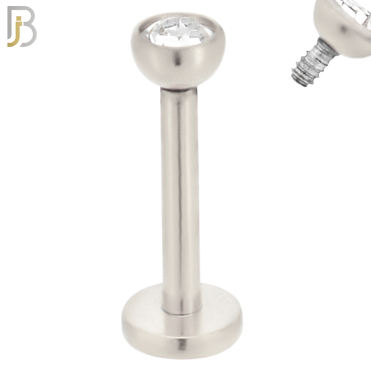 LB07S - 316L Surgical Steel Bar Press Fit Zircon Bezel Monroe Labret Screw Internally Threaded  Flat Back (PACK OF 6) image 3