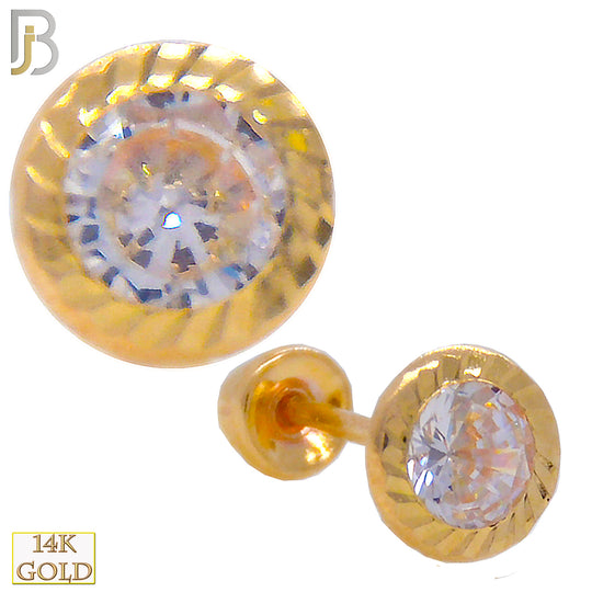 14-ES43YC - 14k Yellow Gold Screw Back Stamping Point Bezel Round CZ image 0