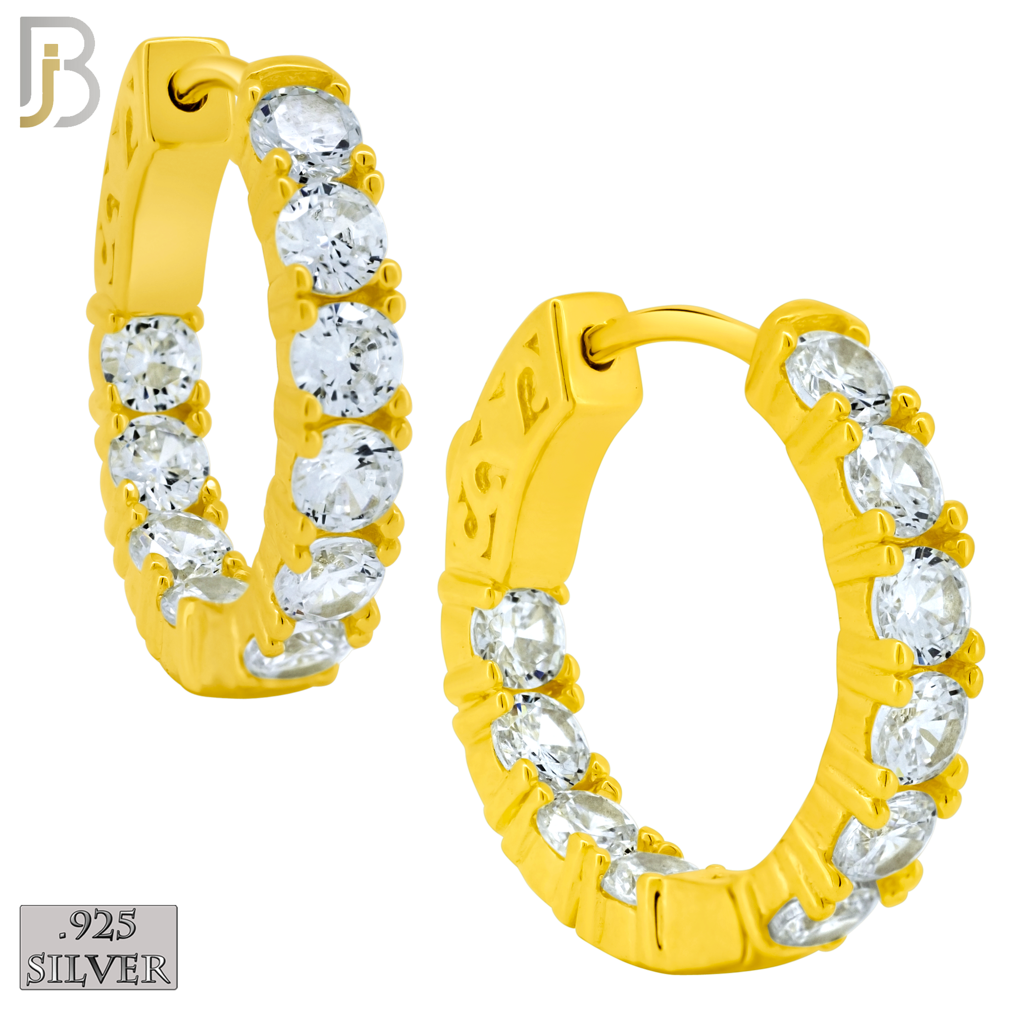 925-ES399 - .925 Sterling Silver Hoop Earrings with Inside and Outside CZ image 1