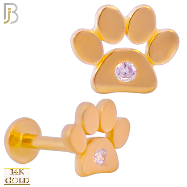 14-LB77 - 14k Yellow Gold Paw Print Labret image 0