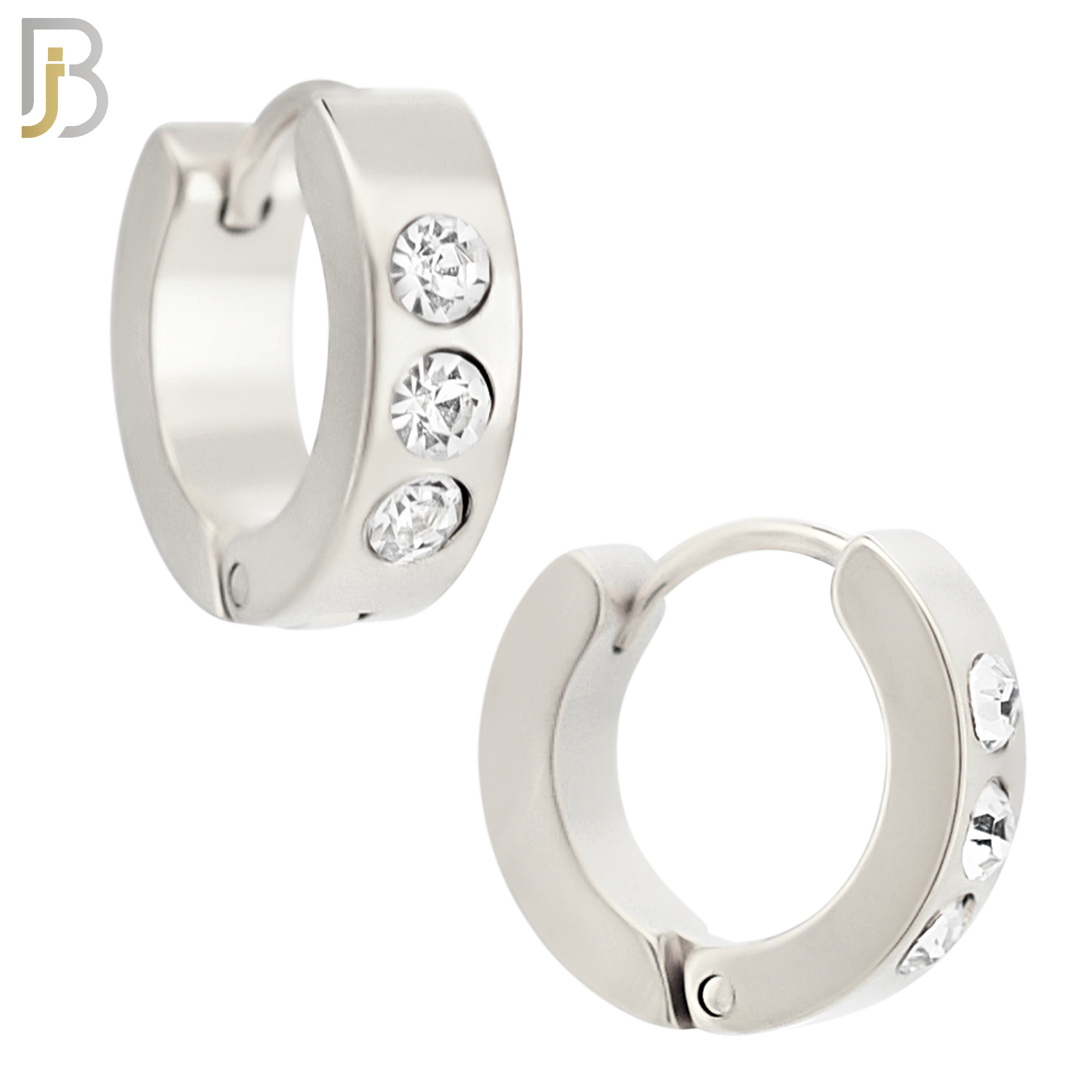 ES117 - 316L Stainless Steel Plain Huggies with Three Zircon Clip On image 1