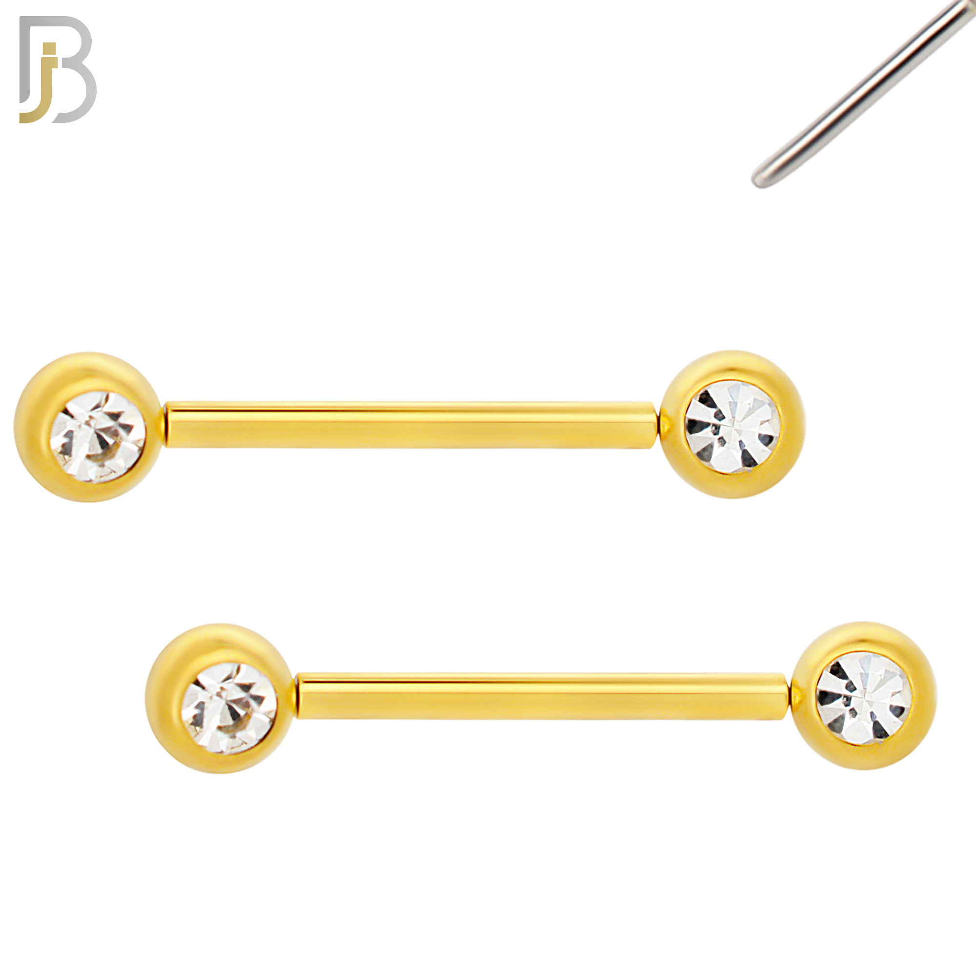 NP16G - 316L Surgical Steel Gold Plated Push In Round Bezel Zircon Nipple Ring Piercing image 2