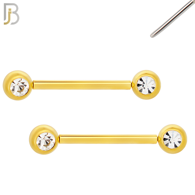 NP16G - 316L Surgical Steel Gold Plated Push In Round Bezel Zircon Nipple Ring Piercing image 2