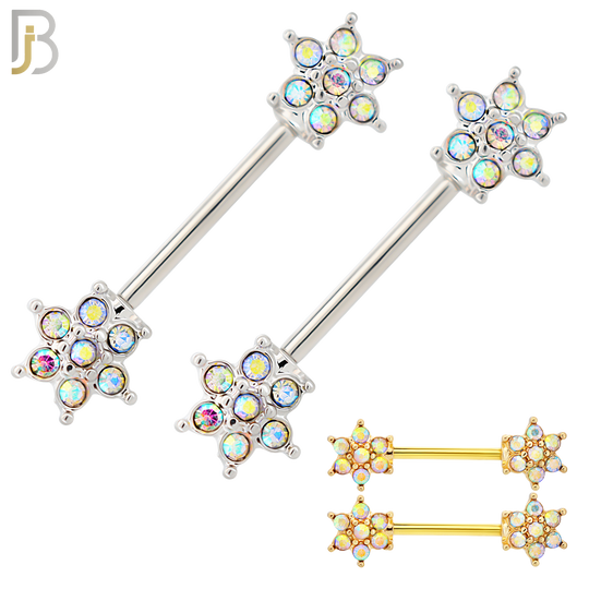 NP76 - 316L Surgical Steel Flower Design with Multi Zircon Nipple Rings Pair image 0