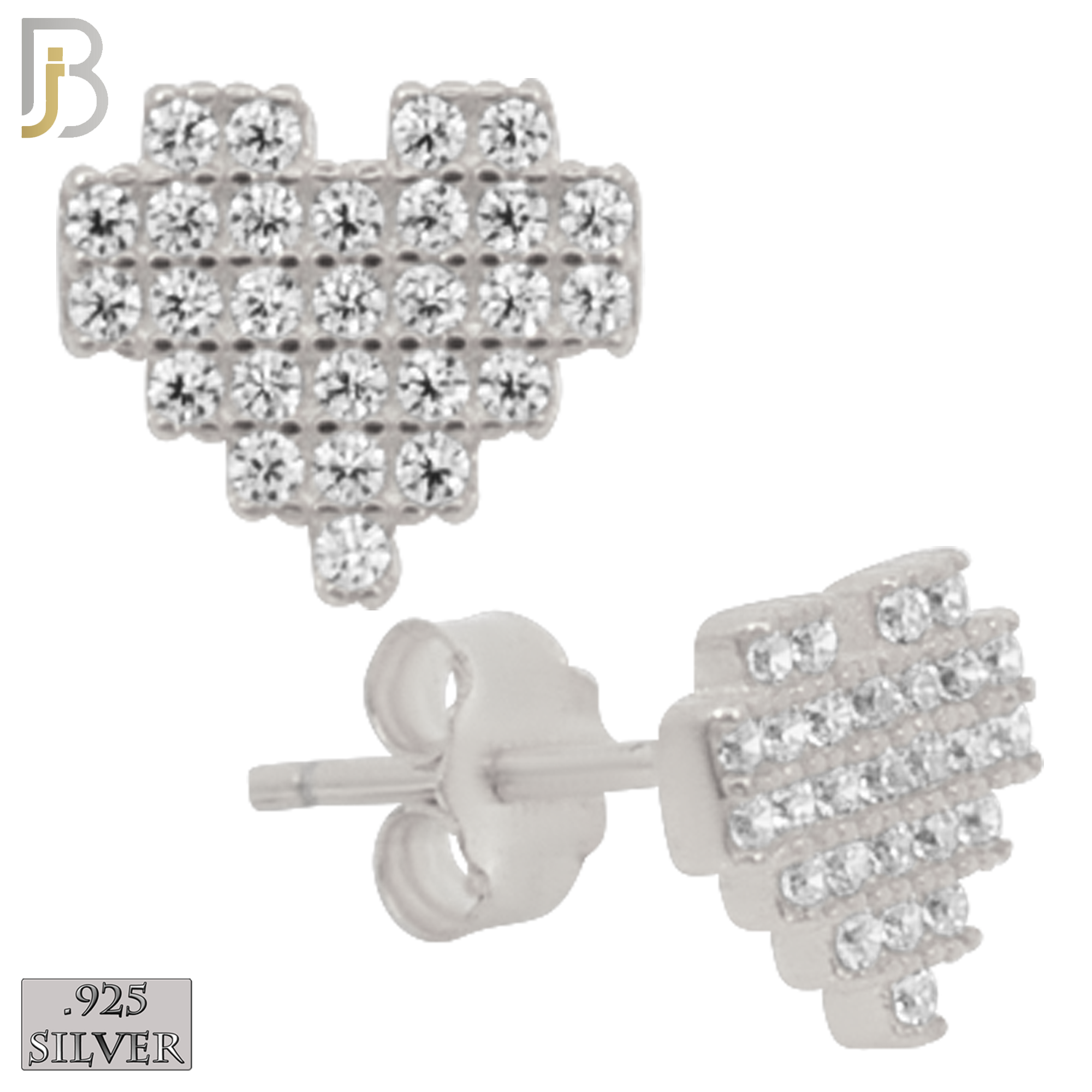 925-ES228 – 925 Sterling Silver Pixelated Heart Design Earring Stud with Multi Zircon image 4