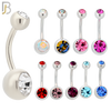 PK-NB01BSA - 316L Surgical Steel Bezel Setting Zircon Ball Banana Belly Ring Pack of 40 image 1