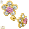 14-ES212 - 14k Solid Gold 9mm Flower Design Earring Stud with Clear & Pink Zircon image 0
