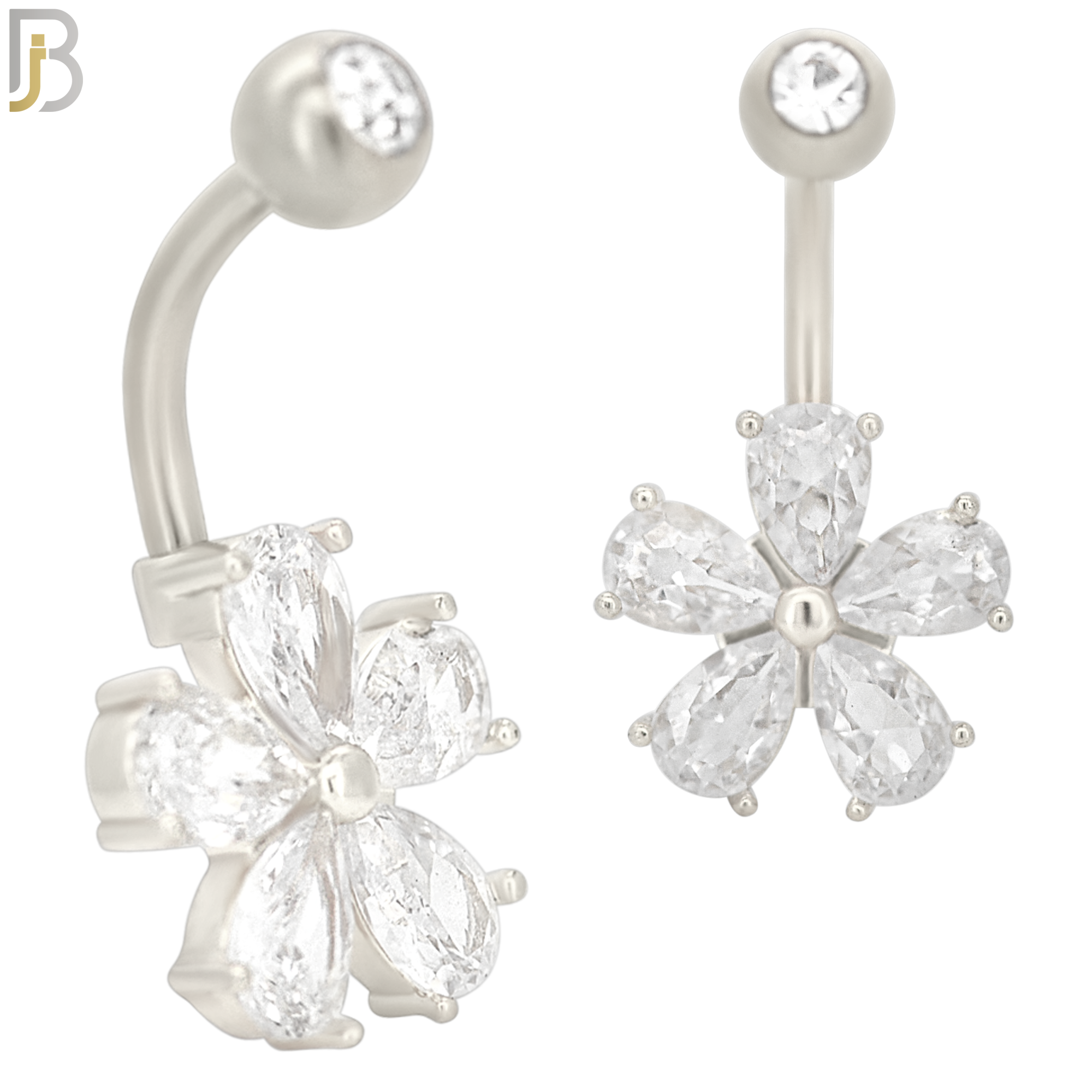 NB10 - 316L Stainless Steel Flower  Zircon  Banana Belly Navel Ring image 1