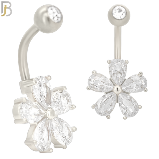 NB10 - 316L Stainless Steel Flower  Zircon  Banana Belly Navel Ring image 1