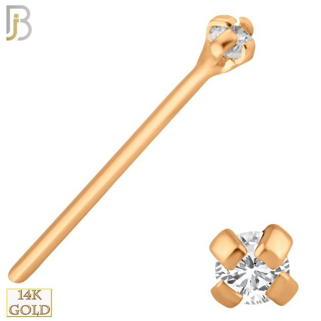 14-NR02CR-20 -  20g14k Solid Rose Gold Prong Setting  Round Cubic Zirconia Nose Stud Bend-it Yourself, Nose Straight  image 1
