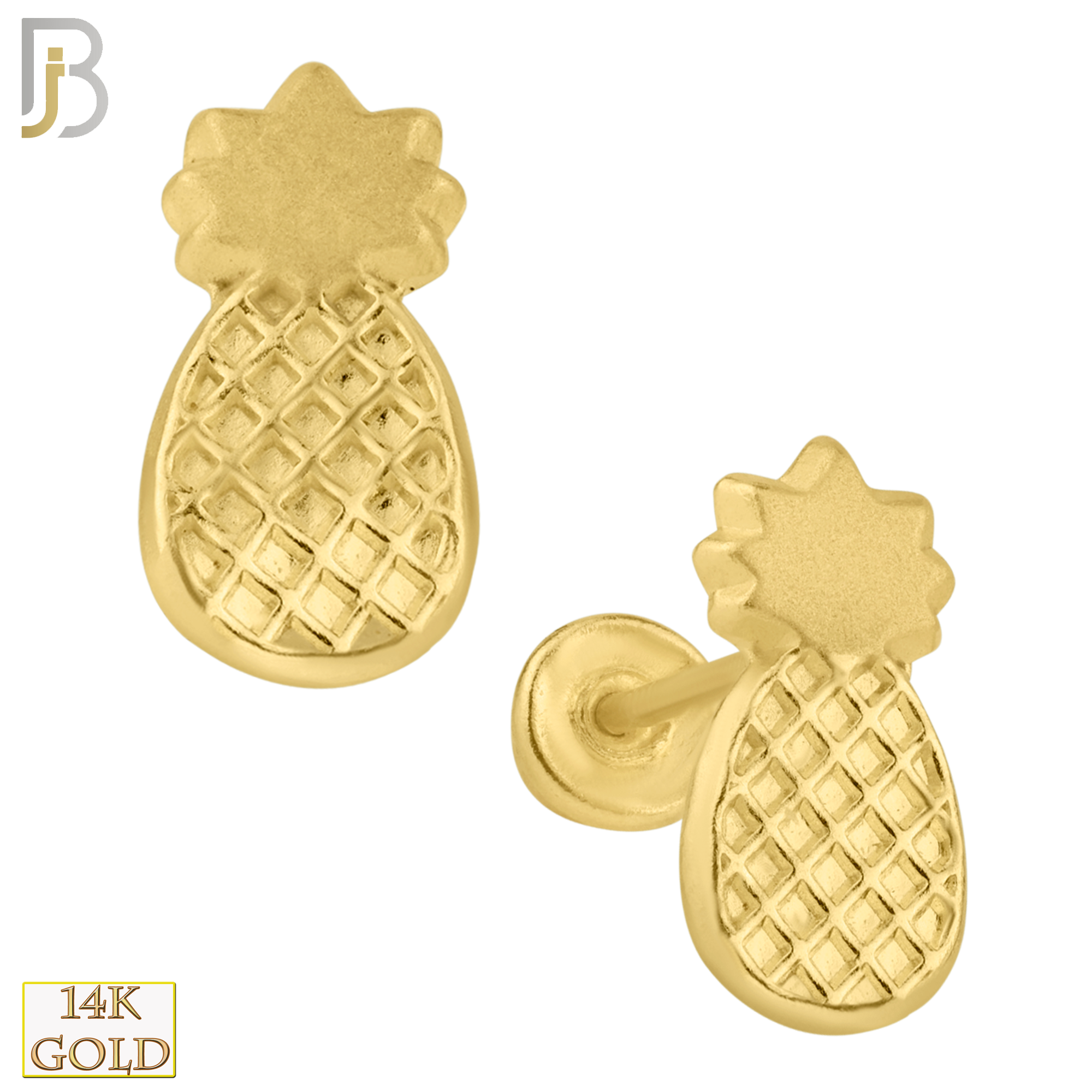 14-ES56 - 14k Yellow Gold Pine Apple Design Screw Back Stud Earrings image 0