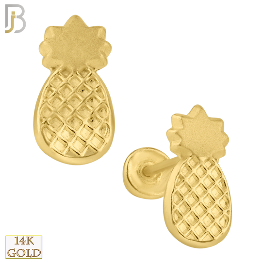 14-ES56 - 14k Yellow Gold Pine Apple Design Screw Back Stud Earrings image 0