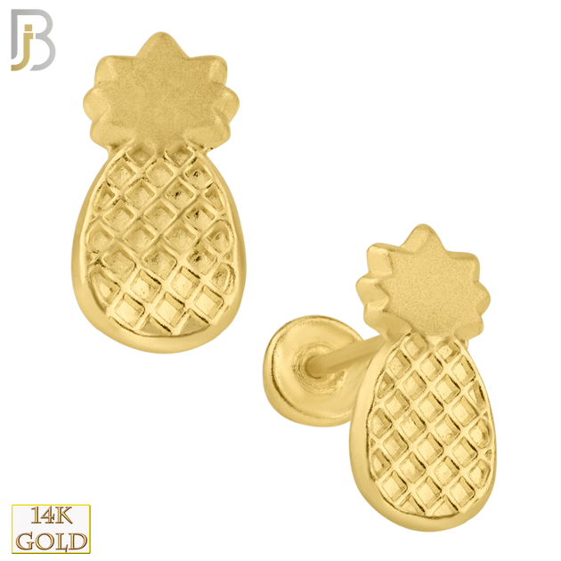 14-ES56 - 14k Yellow Gold Pine Apple Design Screw Back Stud Earrings image 0