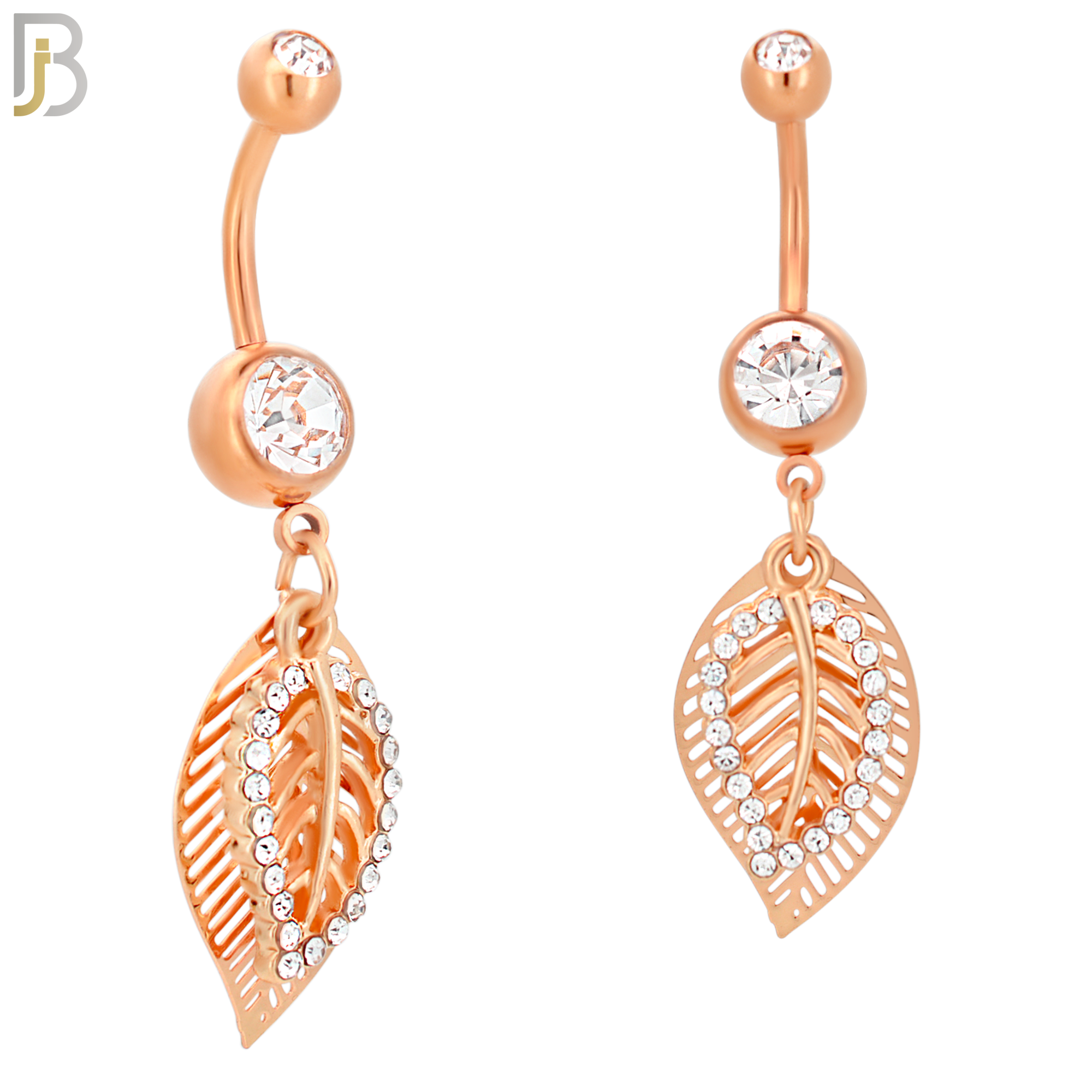 N023  - 316L Stainless Steel Dangling Leaf with Zircon Design Belly Ring with 5mm Screw Ball image 2