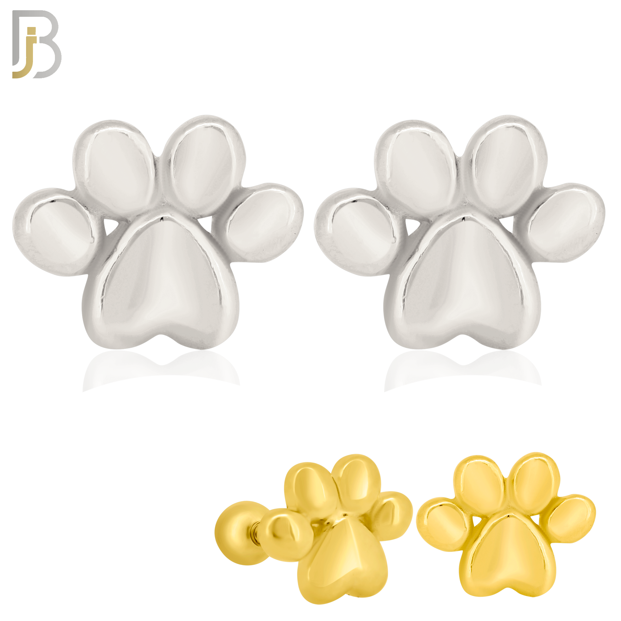 925-ES367 - Screw Ball Back - .925 Sterling Silver Plain Paw Print Stud Earrings image 0