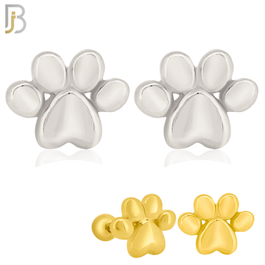 925-ES367 - Screw Ball Back - .925 Sterling Silver Plain Paw Print Stud Earrings image 0