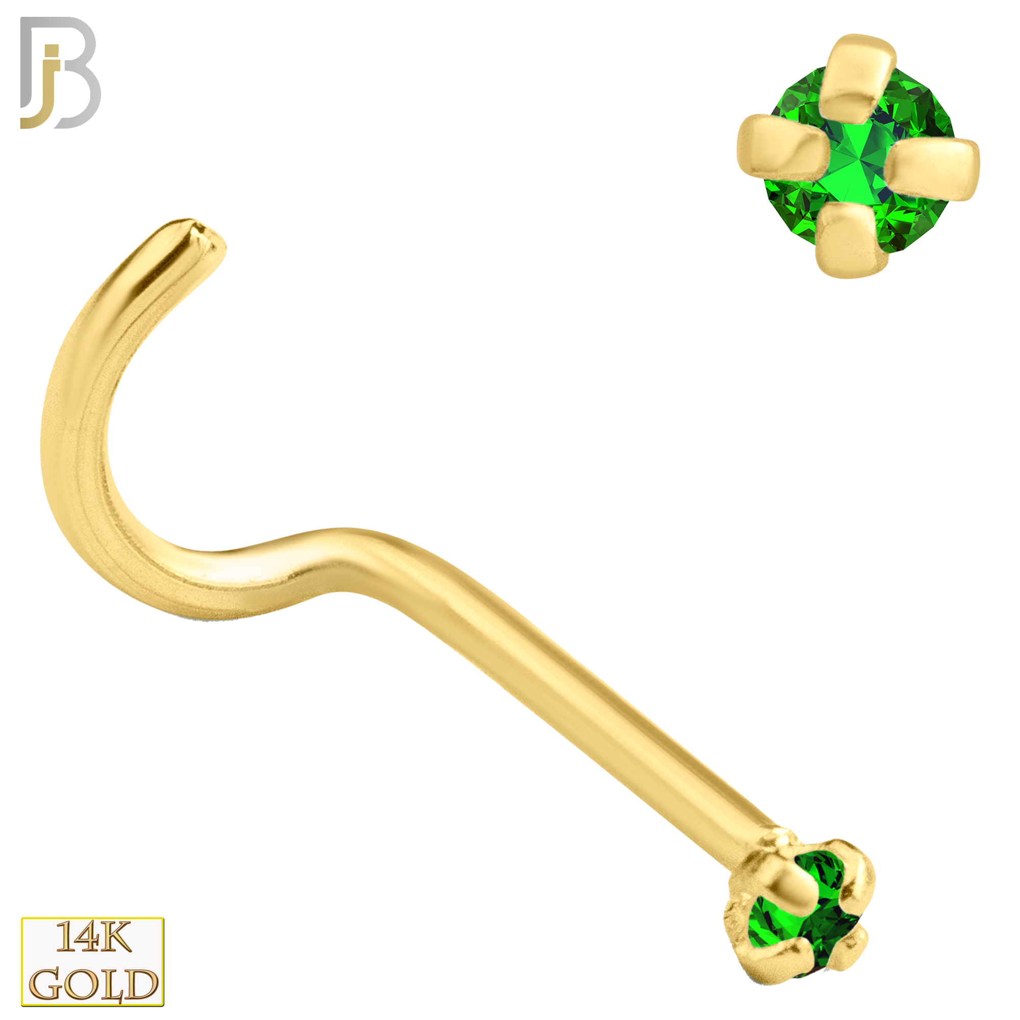 14-NR03CYE - 20g 14k Yellow Gold Nose Screw with Emerald Colored CZ image 1