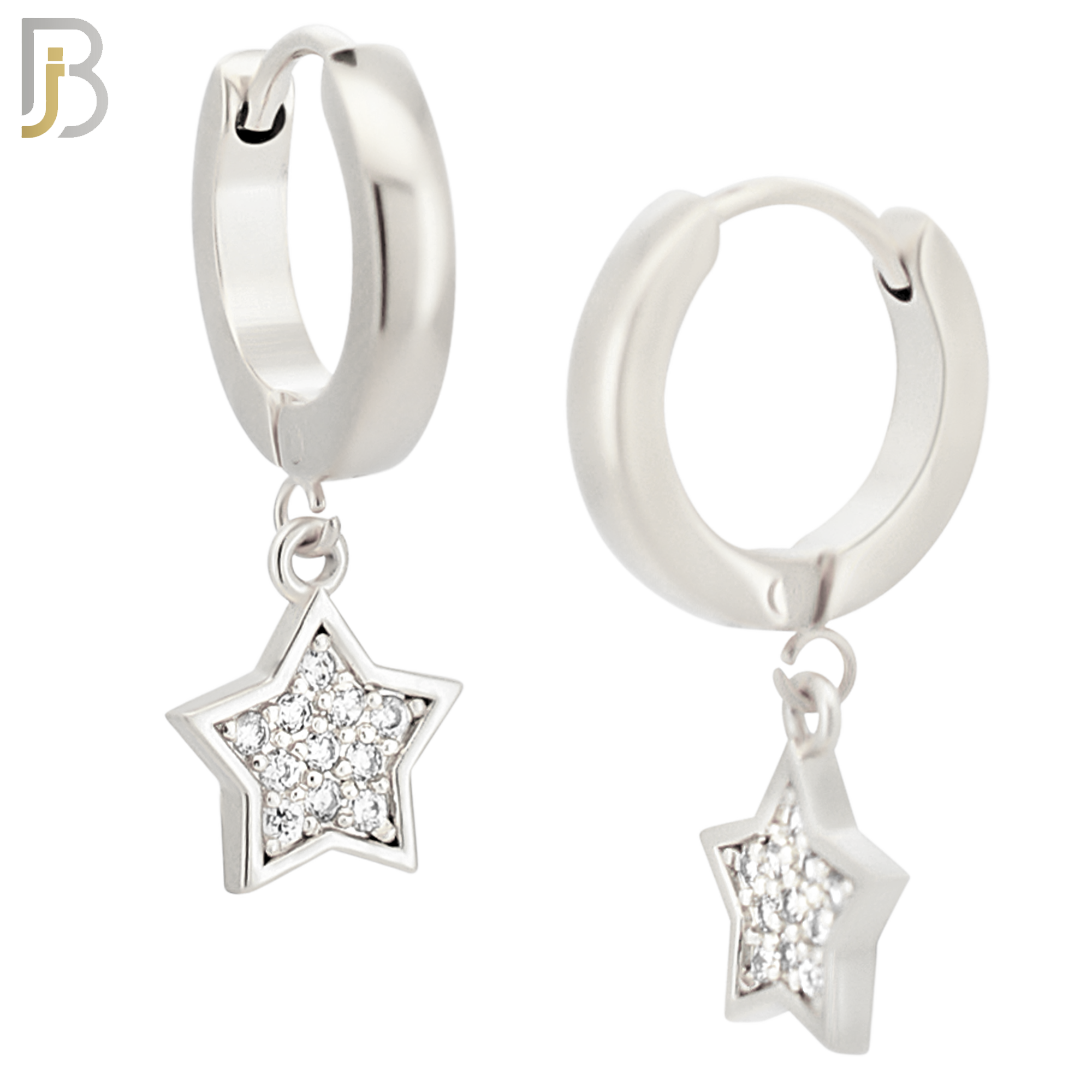 ES96 - 316L Stainless Steel Dangling Star with  Zircon Design Huggies Clip On image 1
