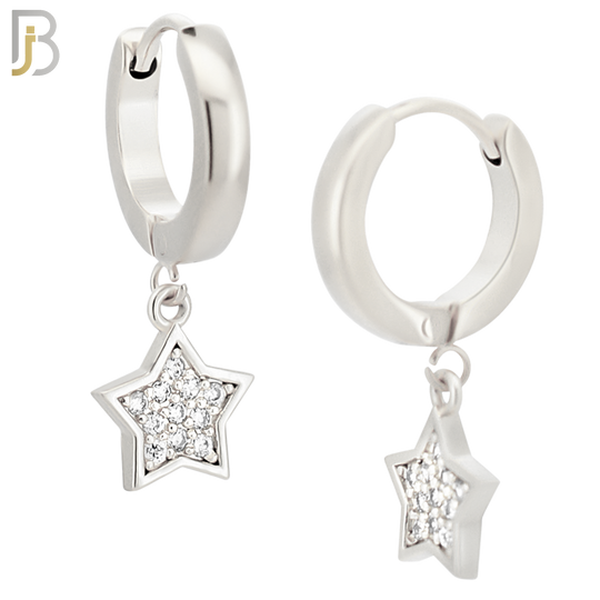 ES96 - 316L Stainless Steel Dangling Star with  Zircon Design Huggies Clip On image 1