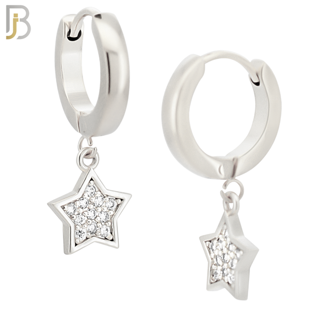 ES96 - 316L Stainless Steel Dangling Star with  Zircon Design Huggies Clip On image 1