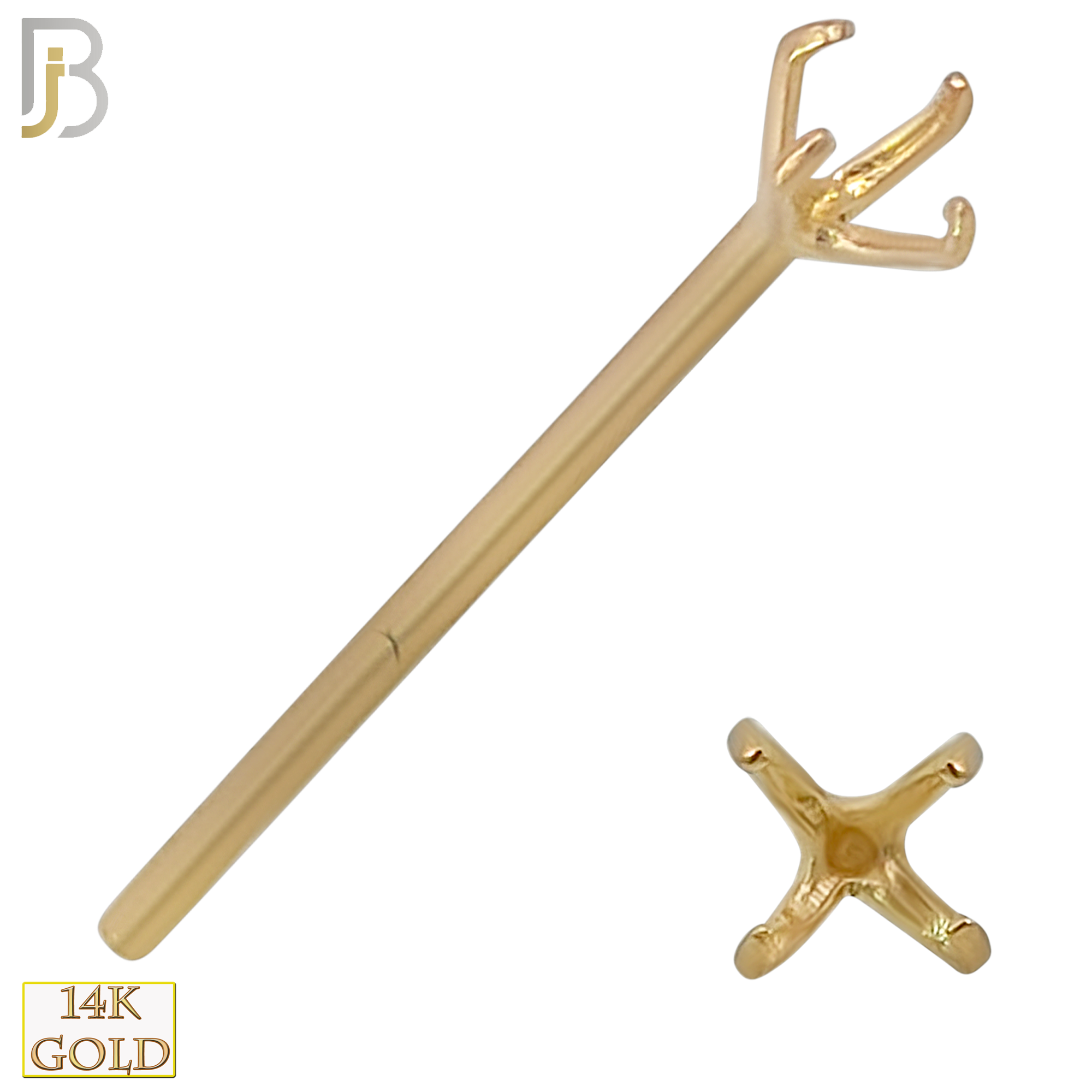 14-NR02Y-20 - 20g Thickness 14k Solid Yellow Gold Prong Setting  Nose Stud Bend-it Yourself, Nose Straight Mounting Only - 3mm image