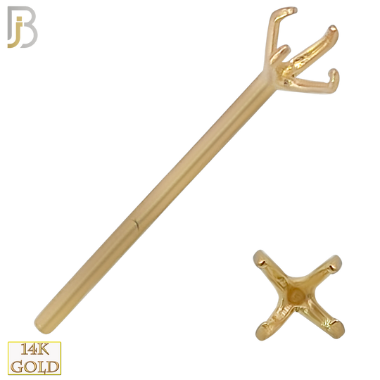 14-NR02Y-20 - 20g Thickness 14k Solid Yellow Gold Prong Setting  Nose Stud Bend-it Yourself, Nose Straight Mounting Only - 3mm image