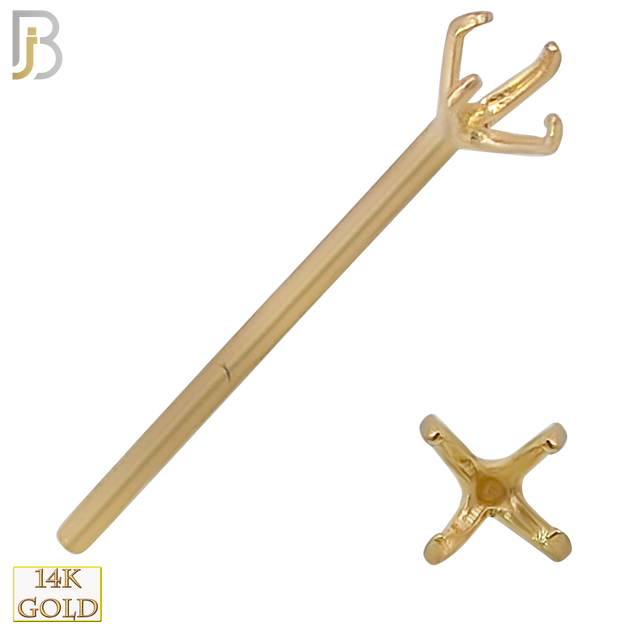 14-NR02Y-20 - 20g Thickness 14k Solid Yellow Gold Prong Setting  Nose Stud Bend-it Yourself, Nose Straight Mounting Only - 3mm image