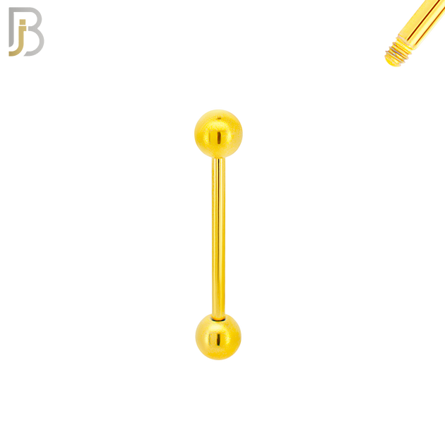 BB01G16 - 16G Thickness 316L Surgical Steel Screw Bar  Gold Plated Barbell Plain Screw External Threaded (PACK OF 6) image 2