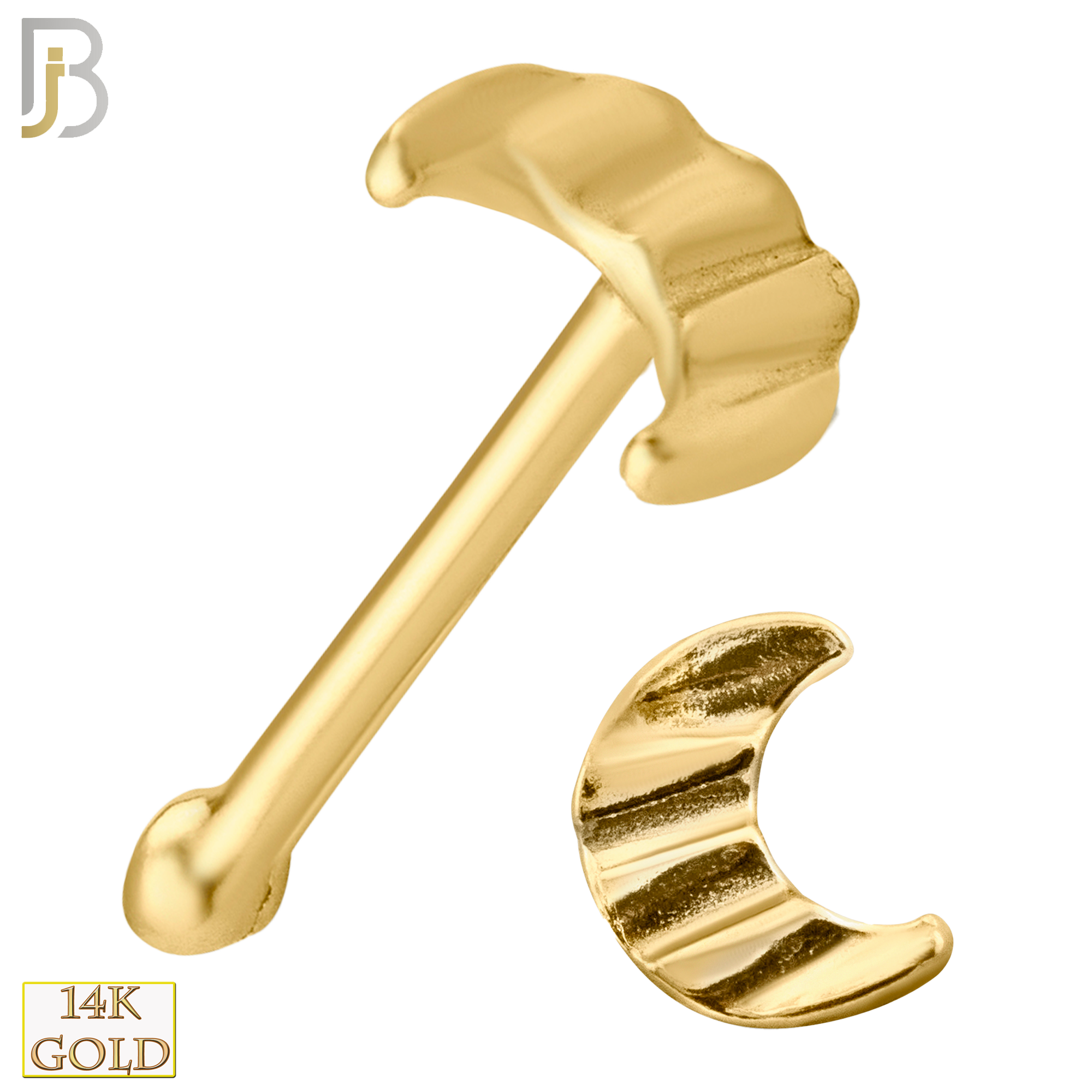 14-NR23BY - 14k Solid Gold Nose Bone Wavy Surface Crescent Moon Design - Yellow Gold image