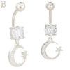N020 - 316L Stainless Steel Dangling Crescent Moon with Star and Zircon Design Belly Ring with 5mm Screw Ball image 1