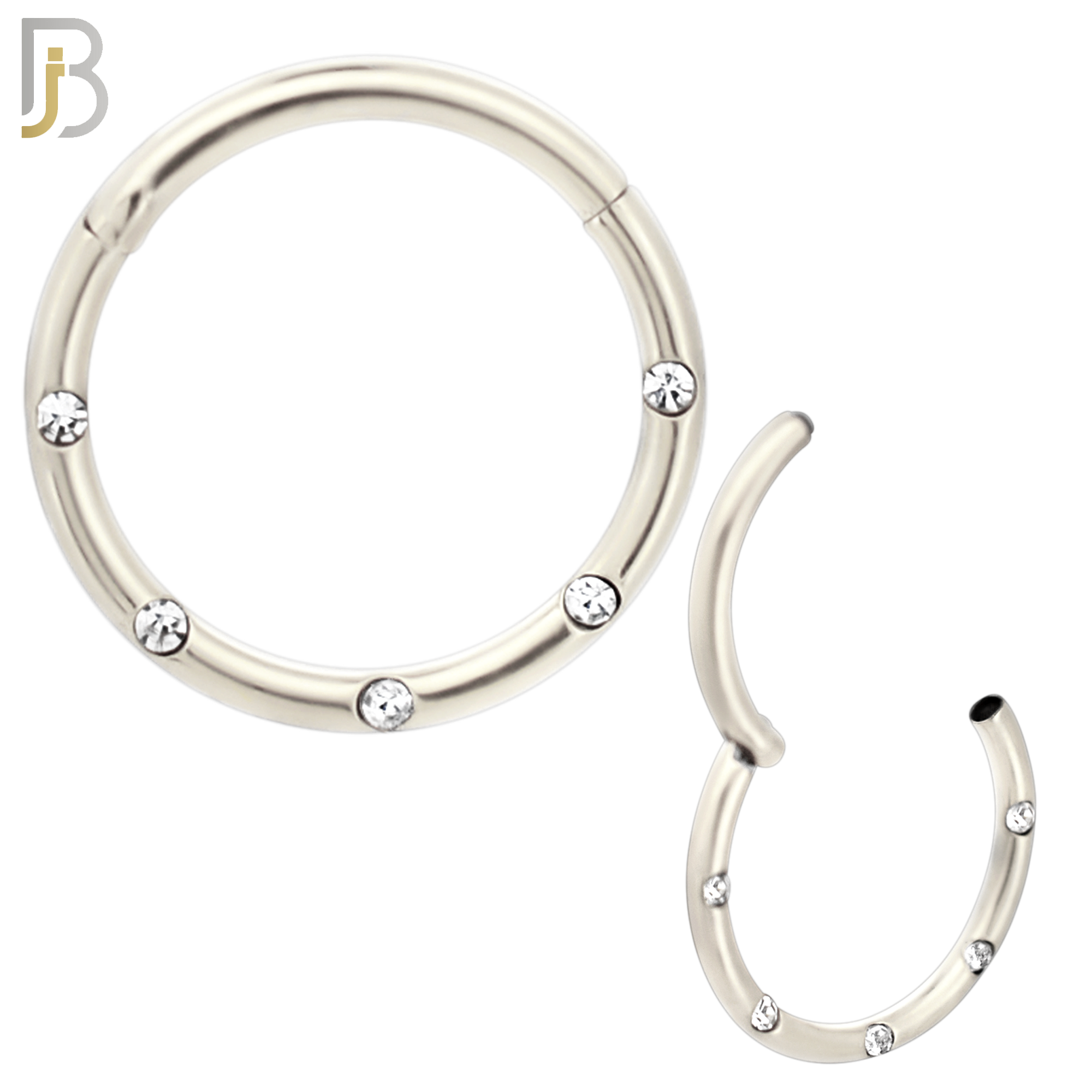 CT92 -  316 Stainless Steel Hinged Hoop with CZ Gems in Flush Setting Nose Rings (PACK OF 6) image 4