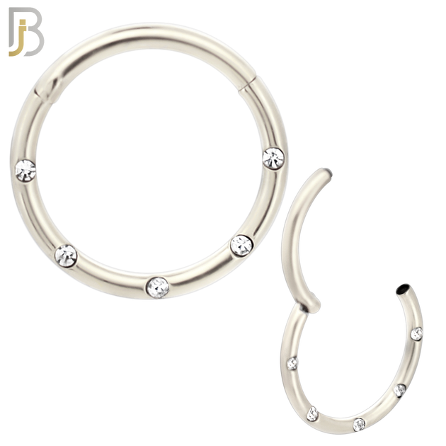 CT92 -  316 Stainless Steel Hinged Hoop with CZ Gems in Flush Setting Nose Rings (PACK OF 6) image 4