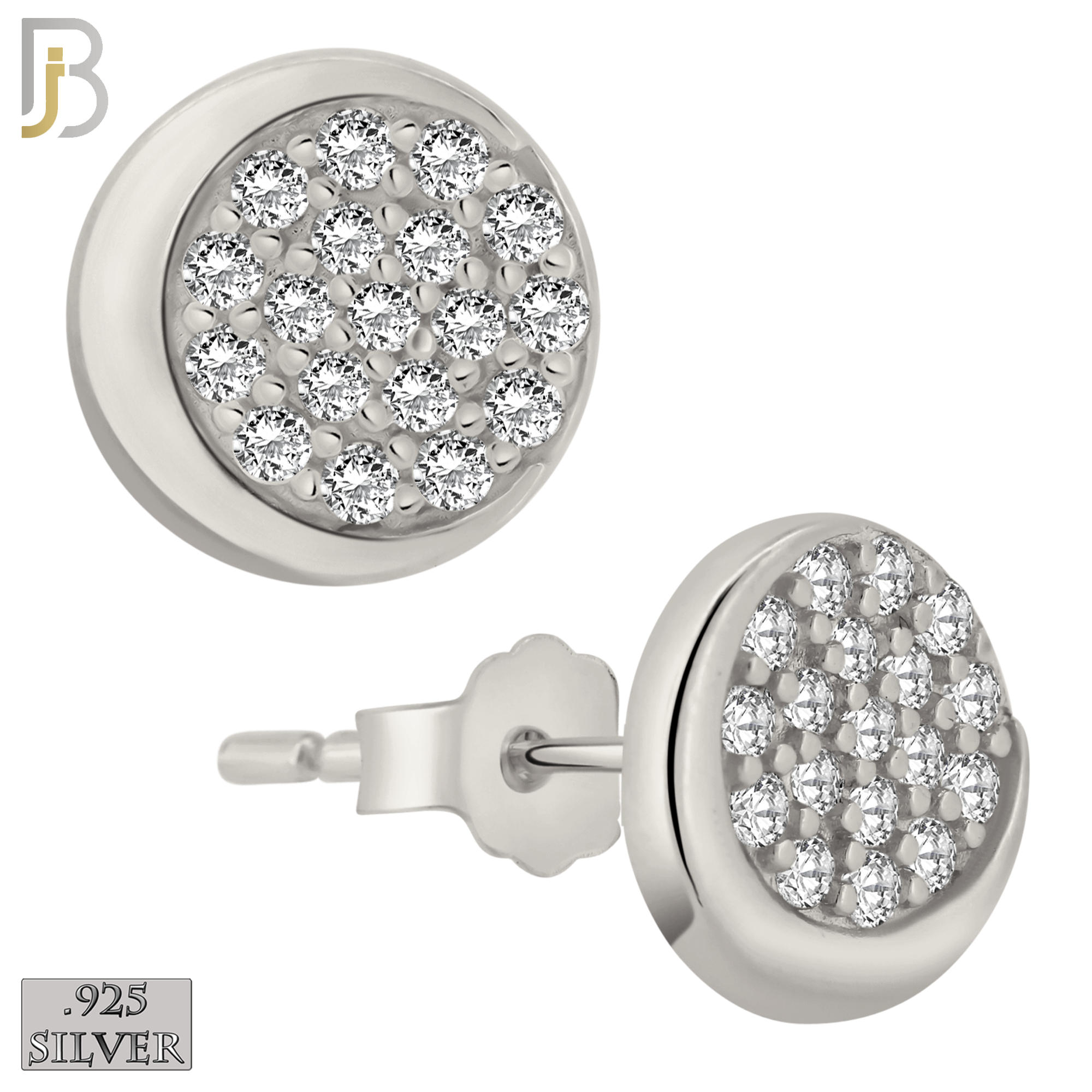 925-ES378 - .925 Sterling Silver CZ Studded Moon Phase Stud Earrings image 1