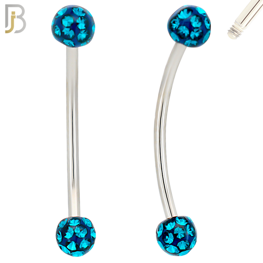 EC05S16-14 - 16g Thickness 316L Surgical Steel Snake Eye 14mm Long Curved Barbell Coated Multi Zircon Externally Threaded (PACK OF 4) image 2