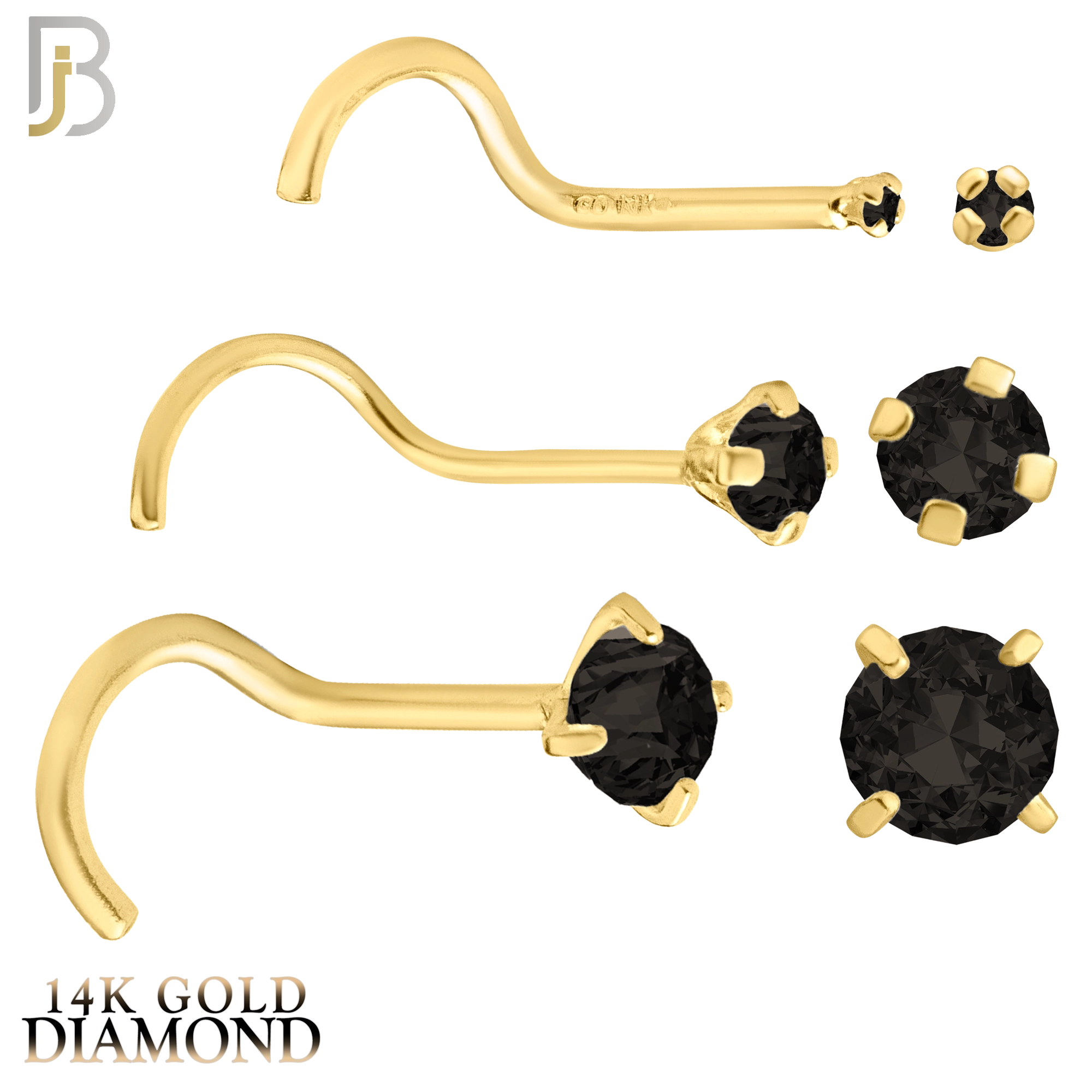14-NR03DYK - 22g - 14k Yellow Gold Nose Screw with Black Diamond in Prong Setting image 0