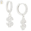 ES167 - 316L Stainless Steel Dangling Dollar Sign Zircon Design Huggies Clip On image 1