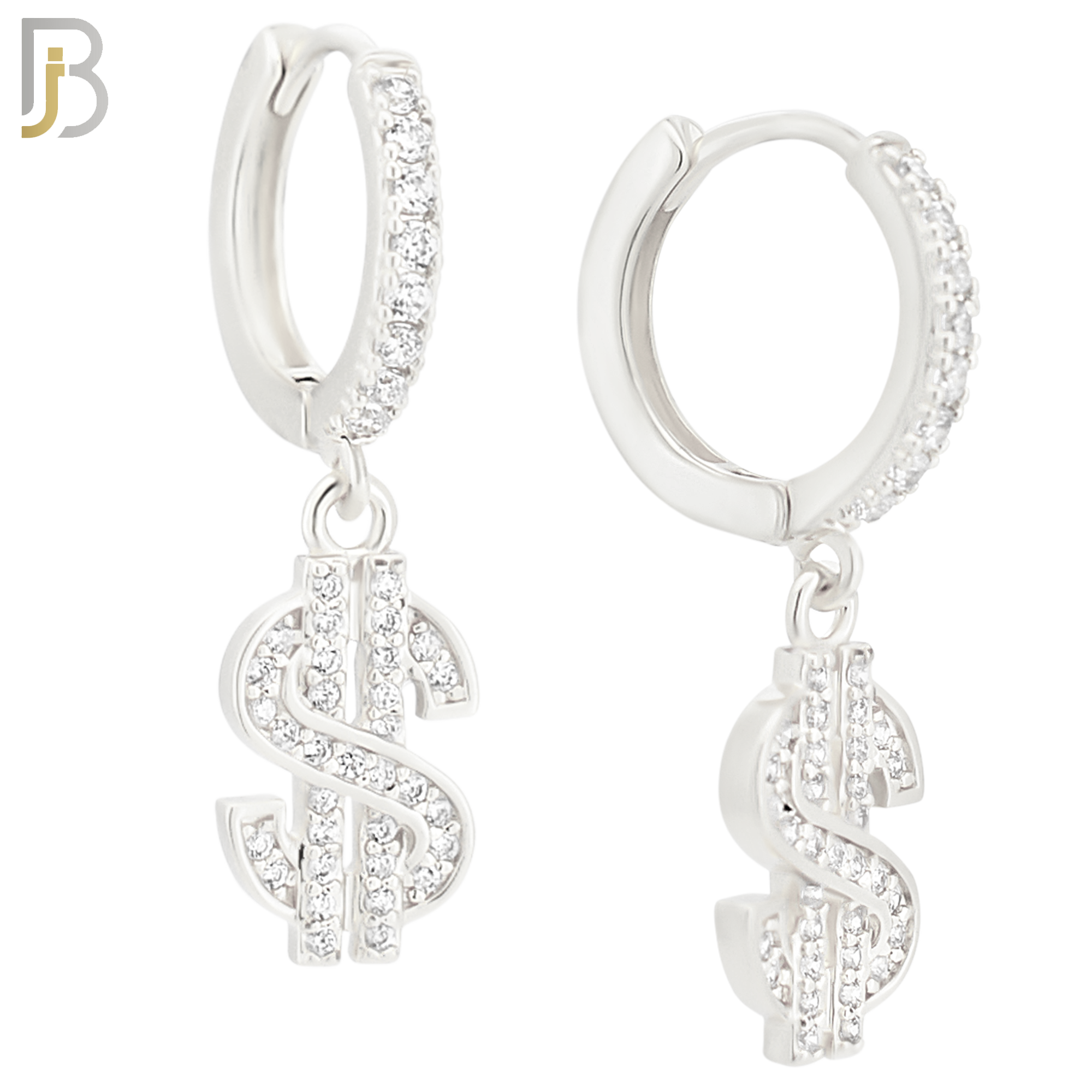 ES167 - 316L Stainless Steel Dangling Dollar Sign Zircon Design Huggies Clip On image 1