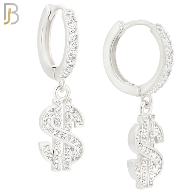ES167 - 316L Stainless Steel Dangling Dollar Sign Zircon Design Huggies Clip On image 1