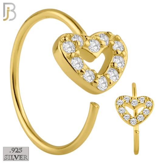 925-CT28 - 925 Sterling Silver Hollow Heart  with CZ Design Nose Hoops 22g Thick 8mm wide (PACK OF 6) image 1