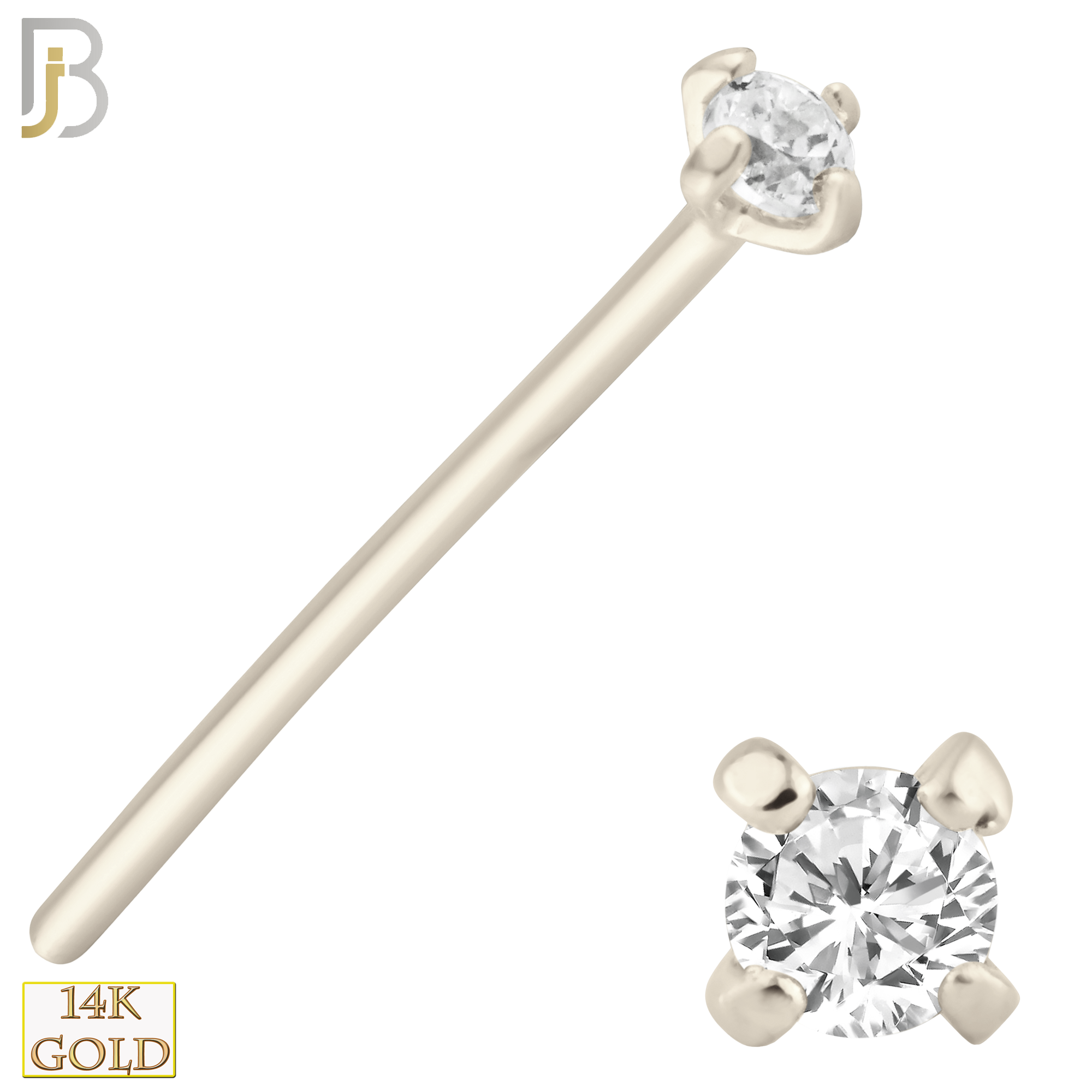 14-NR02D - 14k Solid  Gold Prong Setting  Round SI1 Diamond Nose Stud Bend-it Yourself, Nose Straight image